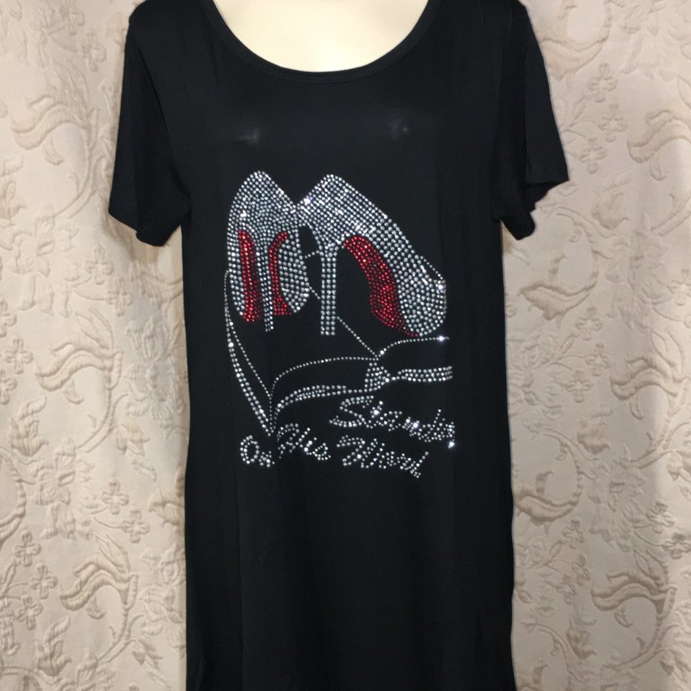 Black Short Sleeve Studded Tshirt Standing on His